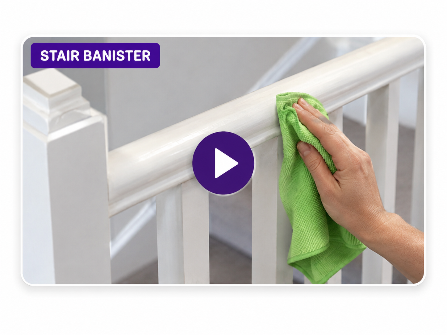 Stair banister cleaning demonstration